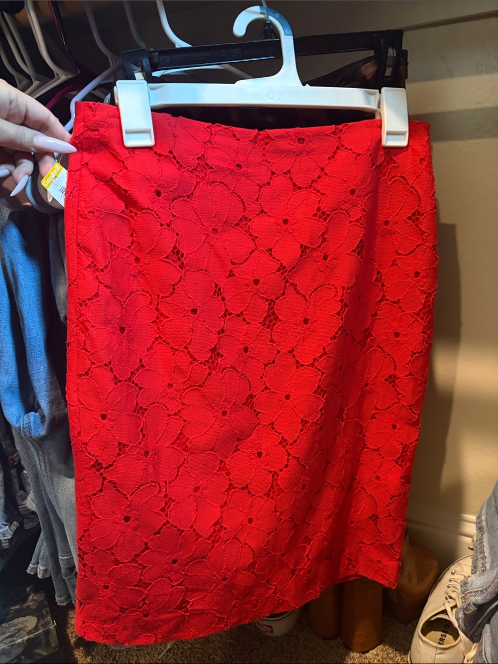 Banana Republic Red Floral Lace Pencil Skirt